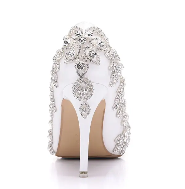 Scintillantes Ivoire Chaussure De Mariée 2018 Faux Diamant 8 cm Talons Aiguilles À Bout Pointu Mariage Escarpins