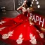 Moderne / Mode Rouge Robe De Soirée 2018 Princesse Appliques En Dentelle De l'épaule 1/2 Manches Dos Nu Longue Robe De Ceremonie
