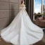 Elegant Ivory Wedding Dresses 2019 A-Line / Princess Organza Lace Flower Off-The-Shoulder Backless Short Sleeve Cathedral Train
