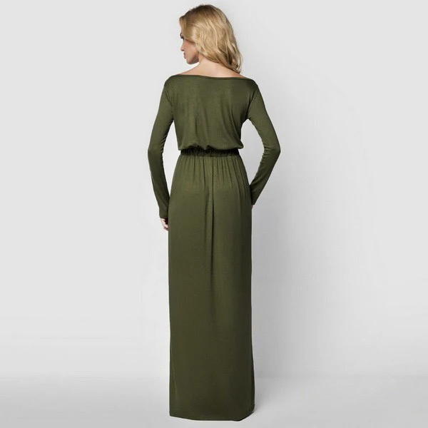 Modest / Simple Casual Maxi Dresses 2019 Pleated Square Neckline Long Sleeve Floor-Length / Long Womens Clothing