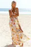 Chic / Belle Beige Plage Robes longues 2019 Impression Bretelles Spaghetti Fond croisé plongeant Dos Nu Sans Manches Longue Vêtements Femme