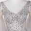 Modern / Fashion Grey Handmade  Beading Evening Dresses  2019 A-Line / Princess Rhinestone Sequins V-Neck Bell sleeves Backless Floor-Length / Long Formal Dresses
