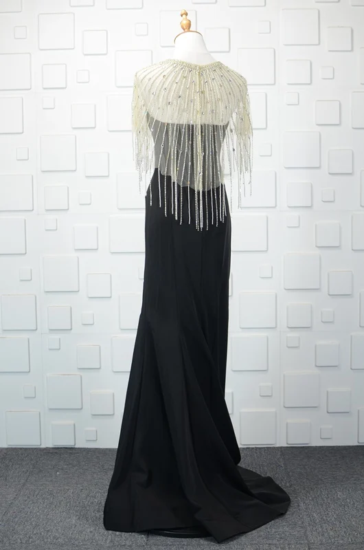 Moderne / Mode 2 Pièces Perlage Perle Rose Robe De Soirée 2019 Trompette / Sirène Cristal Faux Diamant Gland Encolure Dégagée Sans Manches Longue Robe De Ceremonie