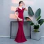 Chic / Beautiful Burgundy Evening Dresses  2019 Trumpet / Mermaid Crystal V-Neck Sleeveless Backless Floor-Length / Long Formal Dresses