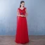 Abordable Rouge Robe De Bal 2019 Princesse Perlage Noeud V-Cou Sans Manches Dos Nu Longue Robe De Ceremonie
