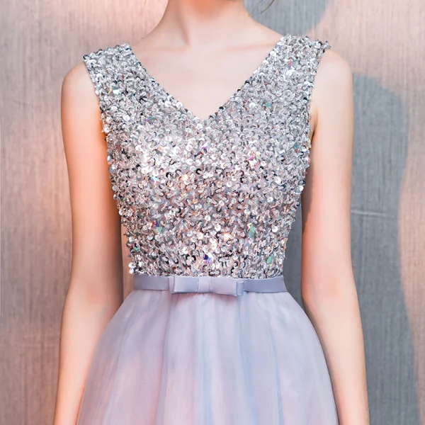 Chic / Beautiful Burgundy Evening Dresses 2019 A-Line / Princess Beading Sequins Bow V-Neck Backless Sleeveless Floor-Length / Long Formal Dresses