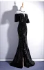 Chic / Beautiful Black Evening Dresses  2019 Trumpet / Mermaid Scoop Neck Lace Beading Sequins 1/2 Sleeves Floor-Length / Long Formal Dresses