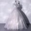 Chic / Beautiful Grey Sequins Prom Dresses 2022 Ball Gown V-Neck Puffy Short Sleeve Backless Floor-Length / Long Formal Dresses