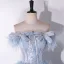 Fashion Sky Blue Tassel Rhinestone Bow Prom Dresses 2024 A-Line / Princess Strapless Sleeveless Backless Floor-Length / Long Prom Formal Dresses