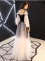 Modern / Fashion Gradient-Color Black Evening Dresses  2019 A-Line / Princess Spaghetti Straps Pleated 3/4 Sleeve Backless Floor-Length / Long Formal Dresses
