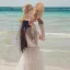 Chic / Beautiful White Beach Wedding Dresses 2018 A-Line / Princess Lace Flower Scoop Neck Backless Long Sleeve Tea-length Wedding