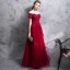Sexy Burgundy Evening Dresses  2018 A-Line / Princess Lace Appliques Beading Crystal Off-The-Shoulder Backless Sleeveless Floor-Length / Long Formal Dresses