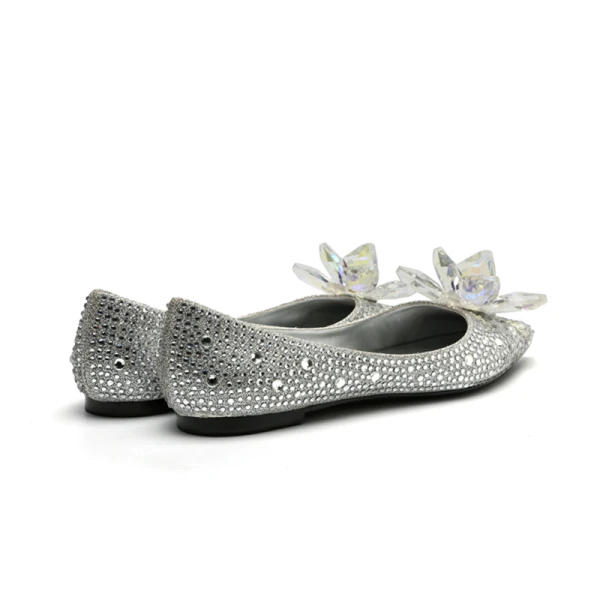 Lyx Barock Askungen Silver Damskor 2019 Kristall Rhinestone Spetsiga Platt