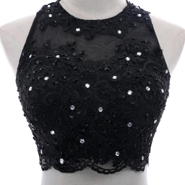 Chic / Belle 2 Pièces Noire Robe De Soirée 2018 Trompette / Sirène Encolure Dégagée Sans Manches Perlage En Dentelle Fleur Paillettes Faux Diamant Dos Nu Train De Balayage Robe De Ceremonie