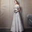 Élégant Gris Robe De Soirée 2019 Princesse De l'épaule Perlage En Dentelle Fleur Manches Courtes Dos Nu Longue Robe De Ceremonie