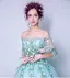 Affordable Pool Blue Prom Dresses 2019 A-Line / Princess Off-The-Shoulder Appliques Embroidered 1/2 Sleeves Backless Formal Dresses