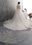 Sexig Lyx Champagne Bröllopsklänningar 2019 Prinsessa Hög Hals Spets Paljetter Blomma Ärmlös Halterneck Royal Train