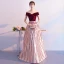 Chic / Beautiful Burgundy Evening Dresses  2019 A-Line / Princess Off-The-Shoulder Suede Short Sleeve Backless Striped Floor-Length / Long Formal Dresses