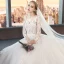 Modest / Simple White Wedding Dresses 2019 A-Line / Princess Scoop Neck See-through Lace Flower 3/4 Sleeve Backless Cathedral Train