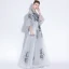 Chinese style Grey Evening Dresses  2018 A-Line / Princess Lace Appliques V-Neck 3/4 Sleeve Floor-Length / Long Formal Dresses