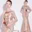 Scintillantes Grape Robe De Soirée 2018 Trompette / Sirène Glitter Paillettes Brodé Encolure Dégagée 1/2 Manches Longue Robe De Ceremonie