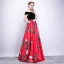 Chic / Beautiful Red Evening Dresses  2018 A-Line / Princess Metal Sash Printing Off-The-Shoulder Backless Sleeveless Floor-Length / Long Formal Dresses