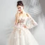 Charming Champagne Wedding Dresses 2019 A-Line / Princess Off-The-Shoulder Appliques Embroidered Pearl 3/4 Sleeve Backless Cathedral Train