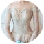 Luxe Champagne Robe De Mariée 2019 Robe Boule Encolure Dégagée En Dentelle Fleur Paillettes 3/4 Manches Royal Train