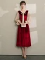 Vintage / Retro Burgundy Homecoming Graduation Dresses 2019 A-Line / Princess V-Neck Bow Suede Long Sleeve Tea-length Prom Dresses