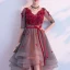Modern / Fashion Burgundy Cocktail Dresses 2019 A-Line / Princess V-Neck Appliques Bow 1/2 Sleeves Backless Asymmetrical Formal Dresses