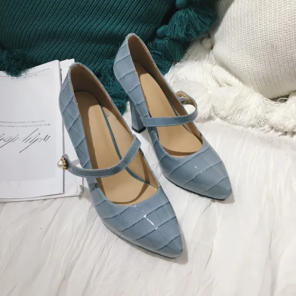 Fashion Sky Blue Prom Pumps 2021 Leather 10 cm Stiletto Heels Pointed Toe Pumps High Heels