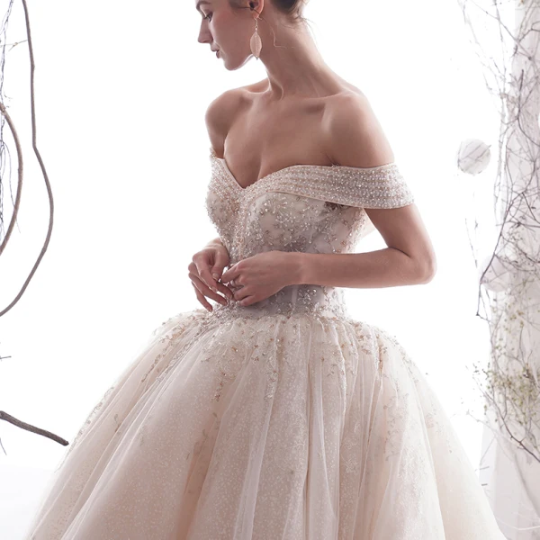 Luxury / Gorgeous Ivory Wedding Dresses 2019 A-Line / Princess Off-The-Shoulder Beading Crystal Lace Flower Sleeveless Backless Cathedral Train