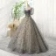 Chic / Belle Gris Perlage Paillettes Robe De Bal 2023 Robe Boule Encolure Carrée Manches Courtes Dos Nu Longue Promo Robe De Ceremonie