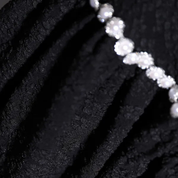 Chic / Beautiful Black Pearl Sequins Short Prom Dresses 2023 A-Line / Princess Scoop Neck Short Sleeve Backless Prom Formal Dresses