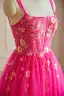 Accrocheuse Glitter Paillettes Fushia Robe De Bal 2024 Princesse Bretelles Spaghetti Dos Nu Sans Manches Longue Robe De Soirée