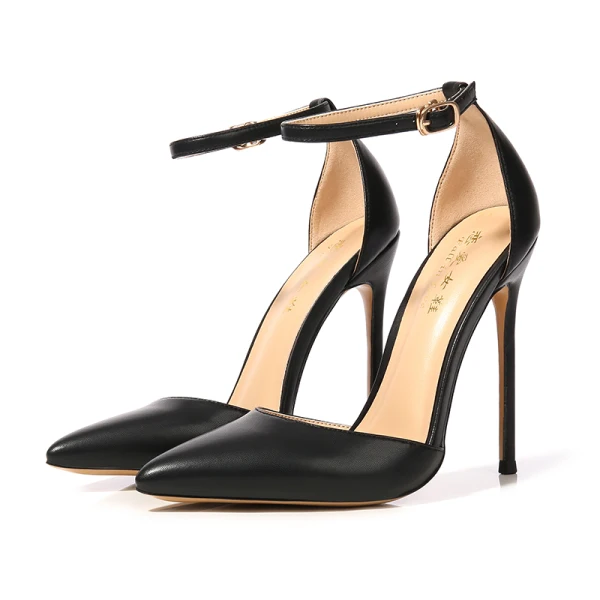 Proste / Simple Czarne Biuro OL Buty Damskie 2020 Z Paskiem 12 cm Szpilki Szpiczaste Sandały