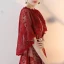 Chic / Belle Bordeaux Robe De Soirée Princesse 2018 Dentelle Impression Noeud Encolure Dégagée Avec Châle Manches Courtes Dos Nu Longue Robe De Ceremonie