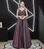 Charmant Silber Abendkleider 2019 A Linie Ärmellos Glanz Polyester Perle Strass Stoffgürtel V-Ausschnitt Rückenfreies Lange Festliche Kleider