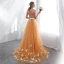 Chic / Beautiful Orange Prom Dresses 2019 A-Line / Princess Strapless Butterfly Appliques Bow Sleeveless Backless Sweep Train Formal Dresses