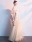 Charming Champagne Evening Dresses  2019 A-Line / Princess Square Neckline Sequins Sash Short Sleeve Backless Floor-Length / Long Formal Dresses