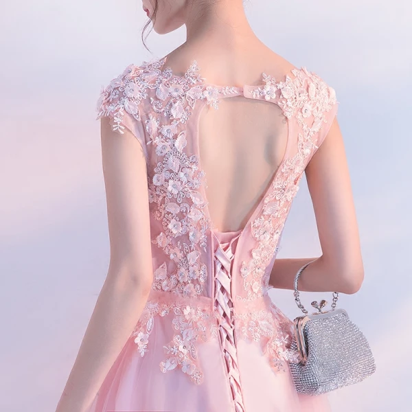 Elegante Rosa Abendkleider 2018 A Linie Pailletten Applikationen Rundhalsausschnitt Rückenfreies Ärmellos Lange Festliche Kleider