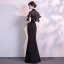 Chinese style Black Evening Dresses  2019 Trumpet / Mermaid High Neck Short Sleeve Split Front Floor-Length / Long Formal Dresses