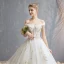 Luxury / Gorgeous Champagne 2019 Wedding Dresses Ball Gown Off-The-Shoulder Buttons Lace Flower Sleeveless Backless Royal Train