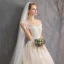 Élégant Champagne Robe De Mariée 2019 Princesse Encolure Dégagée Volants Perlage Perle En Dentelle Fleur Manches Courtes Dos Nu Royal Train