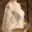 Elegant Champagne Wedding Dresses 2019 A-Line / Princess High Neck Lace Flower 3/4 Sleeve Backless Chapel Train