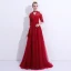Chic / Belle Bordeaux Robe De Soirée 2018 Princesse En Dentelle Fleur Perlage Cristal Perle Noeud épaules 1/2 Manches Longue Robe De Ceremonie