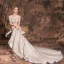 Sparkly Champagne Evening Dresses  2019 Trumpet / Mermaid Scoop Neck Glitter Lace Flower Sequins Short Sleeve Backless Chapel Train Formal Dresses