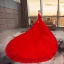 Chinese style Muslim Red Wedding Dresses 2019 A-Line / Princess High Neck Beading Appliques Lace Flower Long Sleeve Royal Train