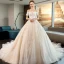 Élégant Ivoire Robe De Mariée 2019 Robe Boule Appliques En Dentelle Fleur De l'épaule Manches Courtes Dos Nu Royal Train