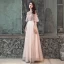 Elegant Pearl Pink Evening Dresses  2019 A-Line / Princess Scoop Neck Ruffle Sash Short Sleeve Backless Floor-Length / Long Formal Dresses